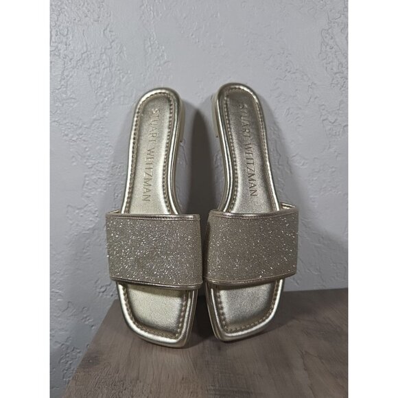 Women's Stuart Weitzman Gold Flats Glitter Size 7B Slip On - Picture 1 of 7